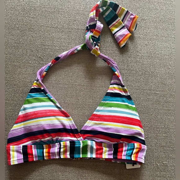Anne Cole Painted Stripe Banded Halter Multicolor Bikini Top Size S NWT - Picture 4 of 5